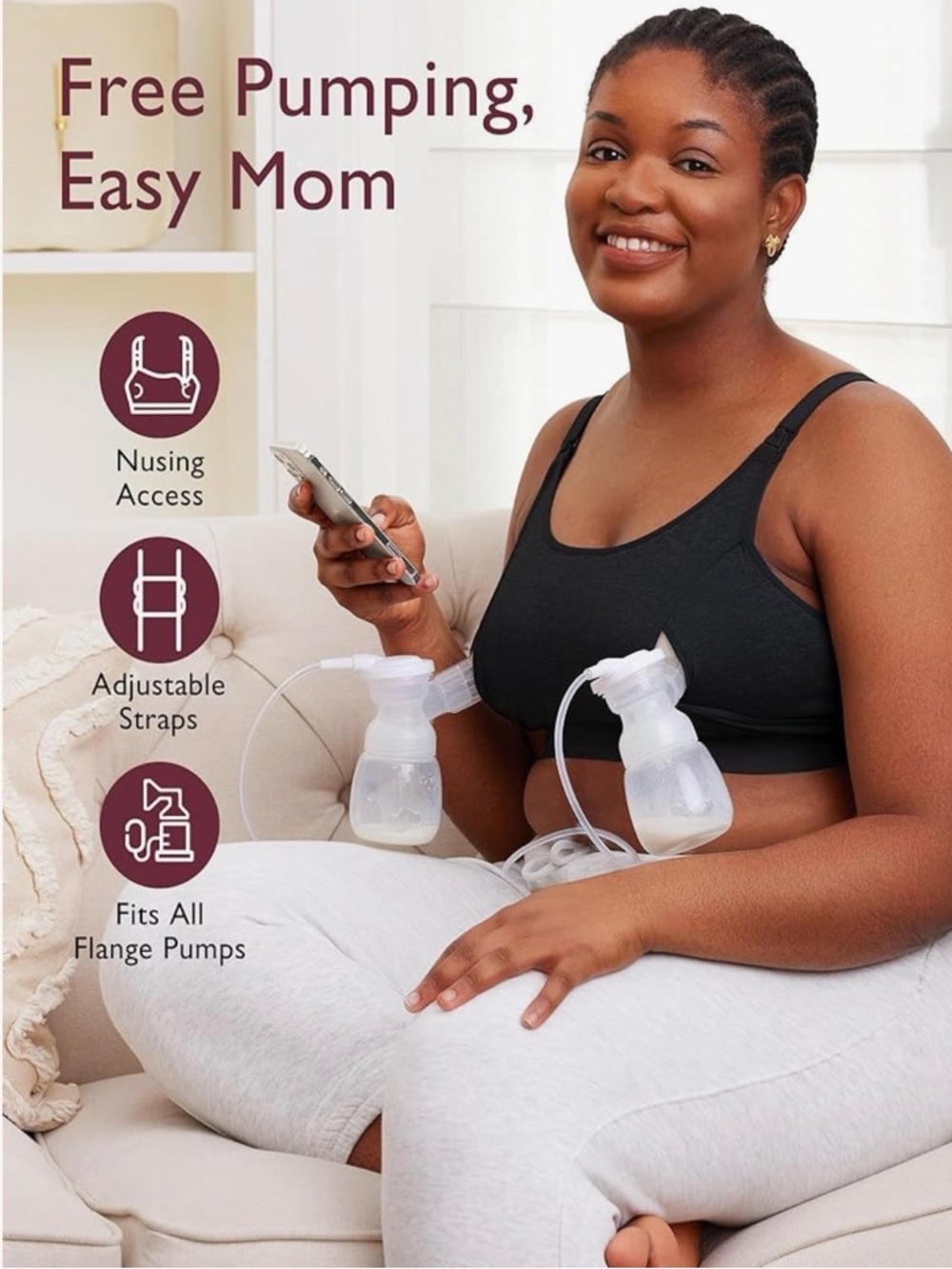 Momcozy Hands Free Pumping Bra, Nursing Bra size M black, adjustable straps NWOT - Picture 5 of 16